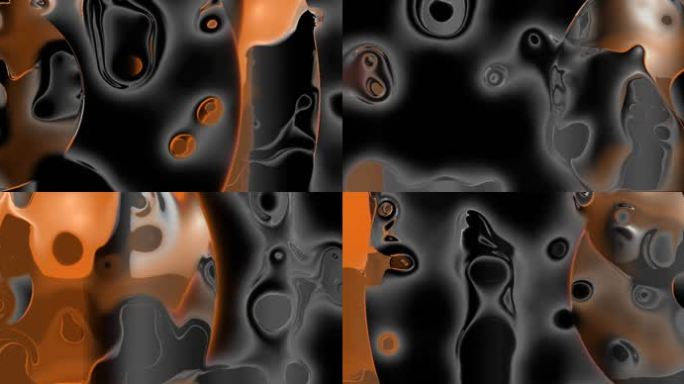 宽屏流体橙色黑白液态融合金属背景投影5