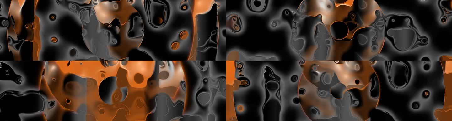 宽屏流体橙色黑白液态融合金属背景投影5