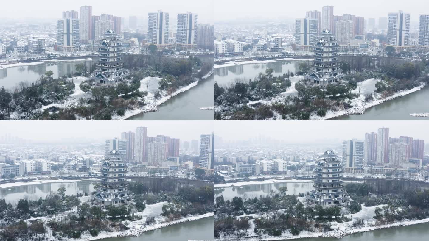 4K宁乡状元楼空镜雪景航拍