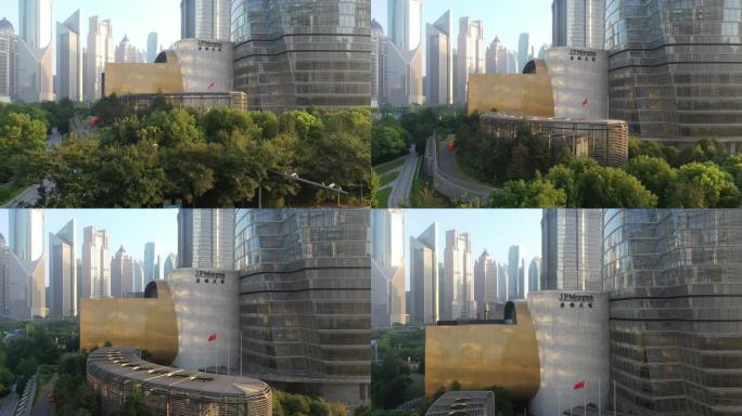 4K原素材-航拍摩根大通银行上海分行