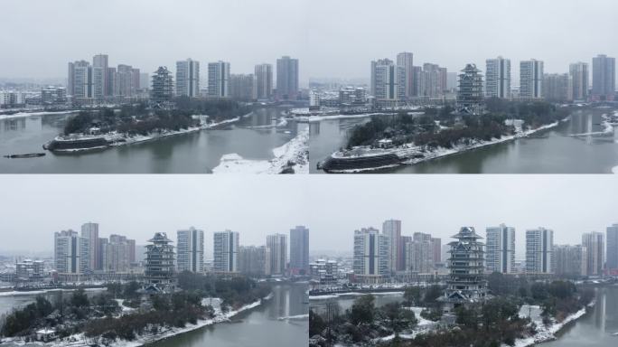 4K宁乡状元楼空镜雪景航拍