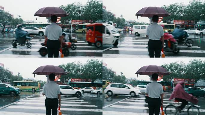 雨天在路口无助迷茫的背影