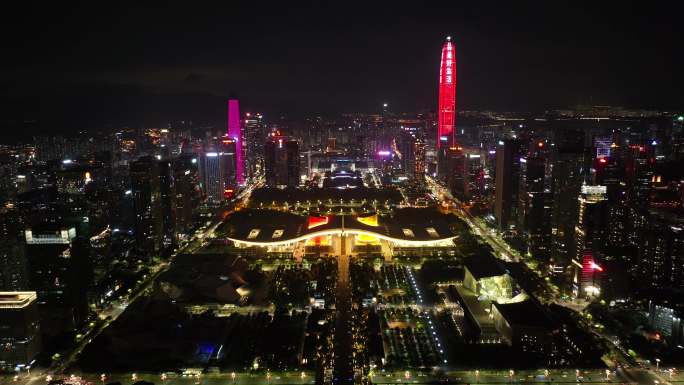 航拍深圳福田区夜景灯光