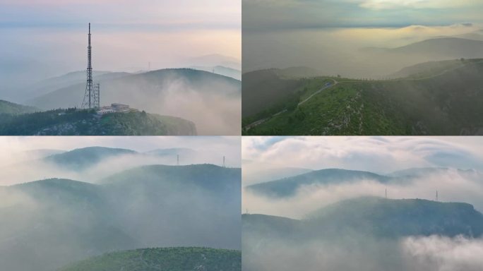 航拍山东枣庄出现罕见平流雾水墨中国