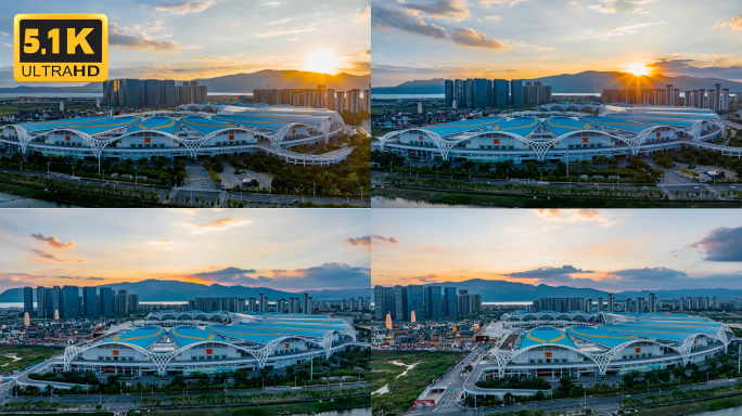 【5K】滇池会展中心日落航拍延时