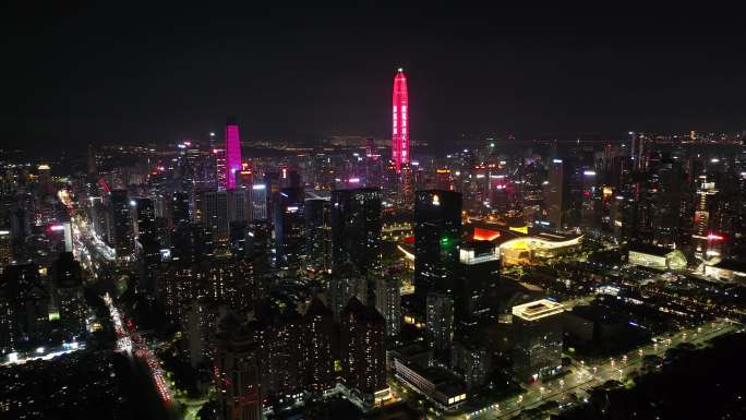 航拍深圳福田区夜景灯光