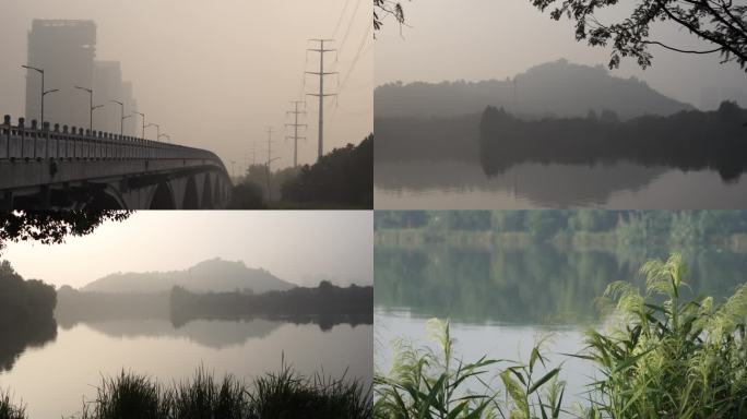 4K薄雾天的早晨静静的河流
