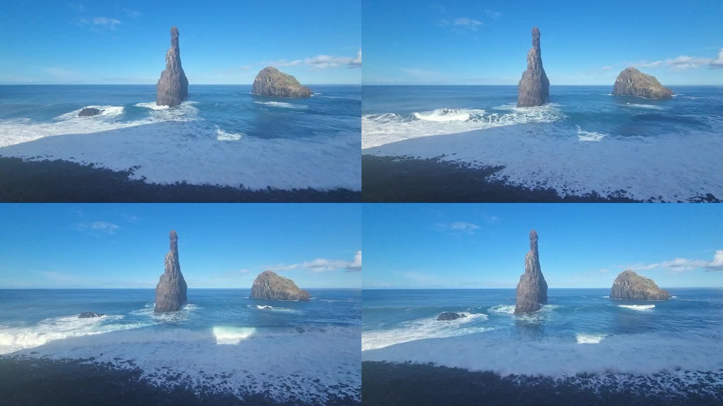 巨浪卷过岩石海岸