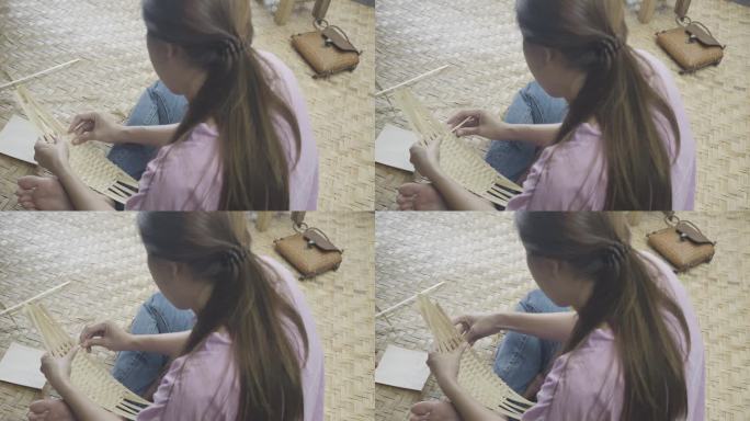 泰国清迈村民手工编织竹篮。