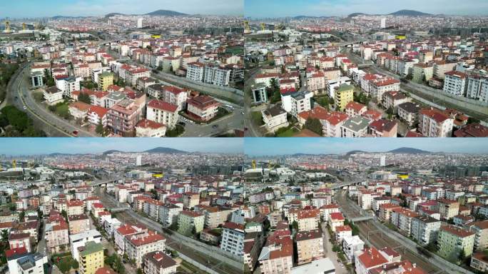 伊斯坦布尔沿海住宅区的城市景观向前飞行拍摄