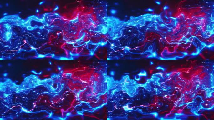 抽象慢动作蓝红色流体墨水运动的背景，充满活力的彩色油漆漩涡和波浪流动的形式。