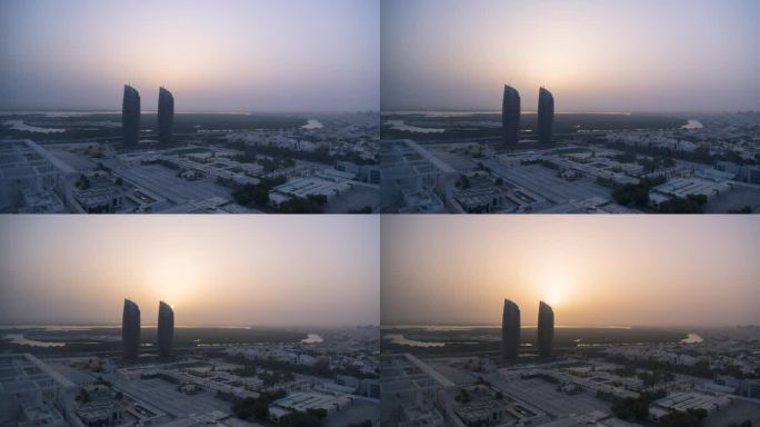 日落后，创新的、环保的29层双层Al Bahr塔的延时窗口自动打开。