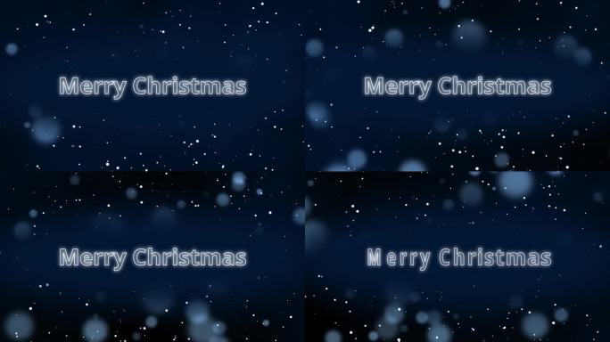 发光的圣诞快乐与动画字母和飘落的雪花背景上深蓝色和黑色的背景作为节日圣诞问候庆祝圣夜或圣夜快乐的节日