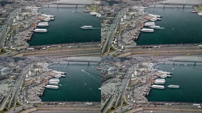 伊斯坦布尔米诺努地区的延时拍摄，渡轮码头，广场