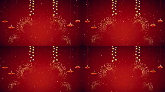 印度排灯节快乐，贺卡。印度灯节燃烧的迪亚背景