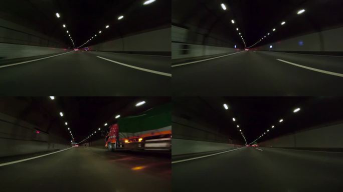 半夜开车穿过高速公路隧道