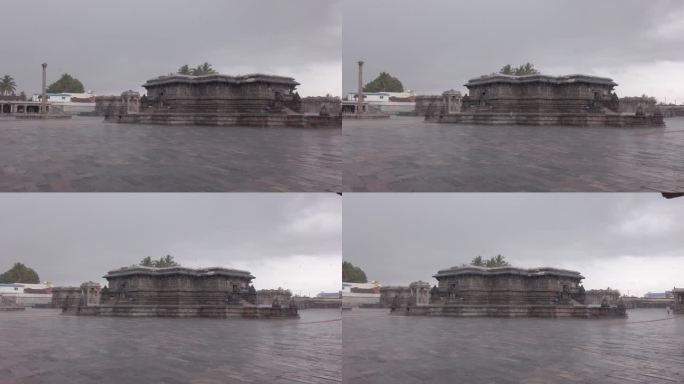 在印度卡纳塔克邦Belur的一个雨天，供奉毗湿奴或Chennakeshava神的迷人石庙。