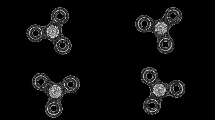3D旋转器在黑色背景上旋转。由闪闪发光的微粒构成的物体。游戏放松概念。用于标题，文本，演示。3d动画