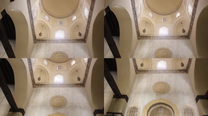 埃及开罗哈基姆清真寺的米赫拉布倾斜向下拍摄