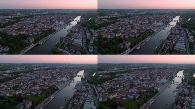 黄昏的雷根斯堡老城和多瑙河