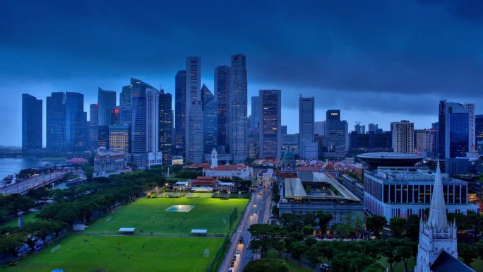 新加坡的天际线新加风光延时亚洲四小龙