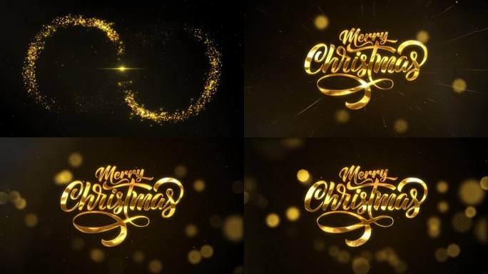 圣诞快乐祝福豪华文字金色火花闪亮烟花庆典闪耀粒子动画。