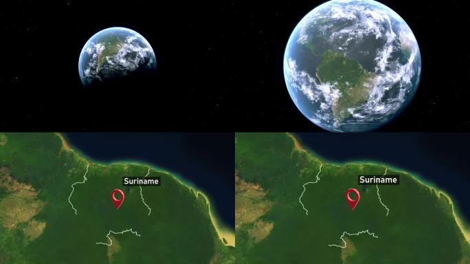 苏里南国家地图从太空到地球缩放