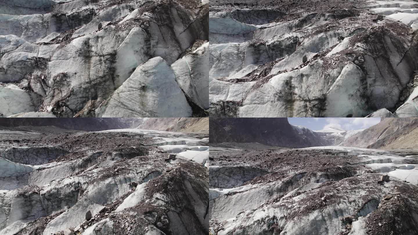 无人机拍摄的奥地利大格洛克纳山下部的帕斯泰策冰川