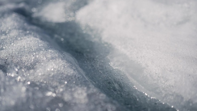 冰川水在冰川上流动的细节镜头