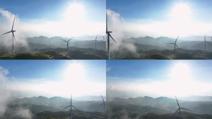 山顶上的旋转风力涡轮机