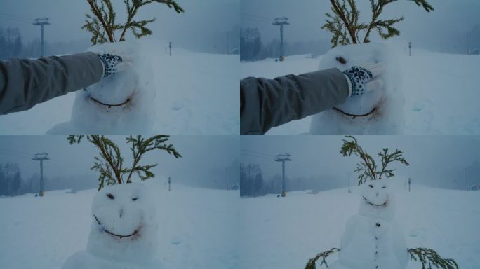 面目全非的人盯着雪人看