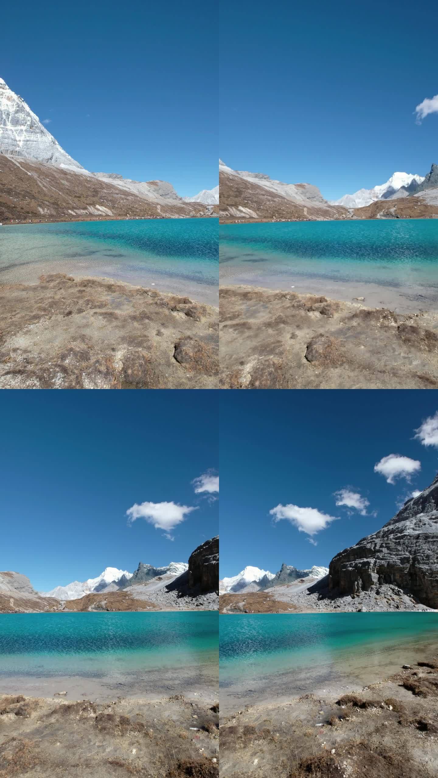 亚丁自然保护区高原上的牛奶湖，山脉和蓝天的景色