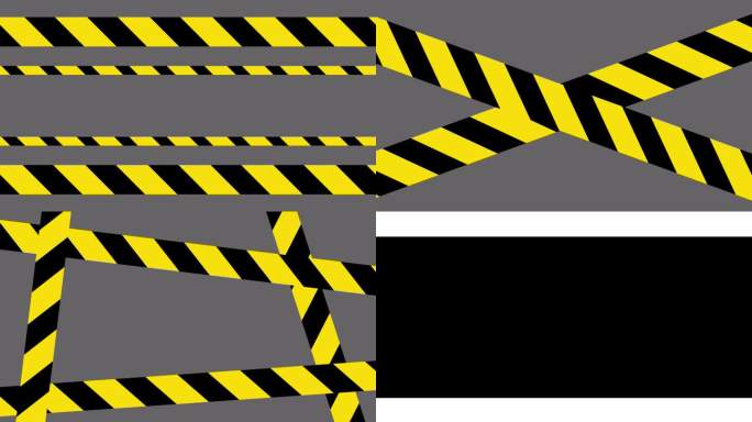 黄色路障带平面动画与蒙版，四种不同的动画类型的黄色路障