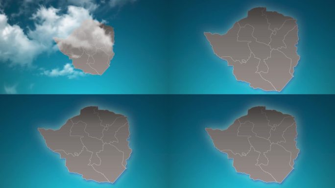 津巴布韦国家地图缩放在现实的云飞过。津巴布韦地图上的相机放大天空效果。背景适合公司介绍，旅游，演讲。
