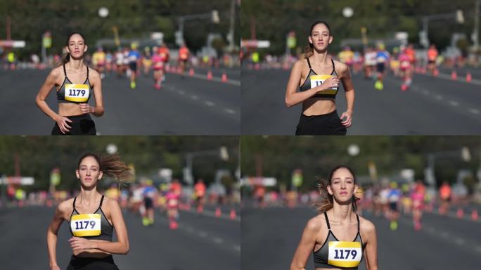 女子跑马拉松。女运动员慢跑。女运动员。女运动员。
