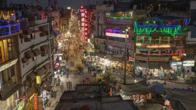 城市生活——印度新德里帕哈尔甘的主要集市