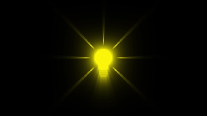 神奇的发光灯泡在黑色背景。黄色灯泡照明和肉色明亮的光芒。经营理念和创新理念