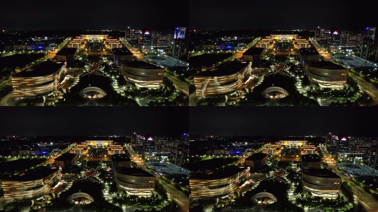 福建泉州市政府市民广场夜景灯光航拍