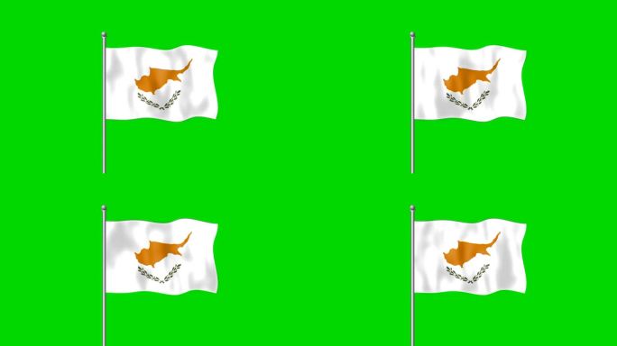 塞浦路斯的国旗在风中飘扬，绿幕画面的背景。4 k