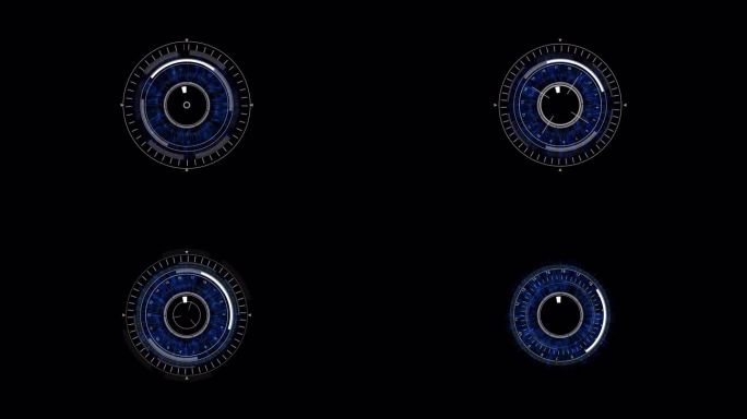 5秒出现圆形HUD眼睛。PNGα。眼无缝数字技术HUD UI模板。机器人的概念。人的眼睛，机器人的眼