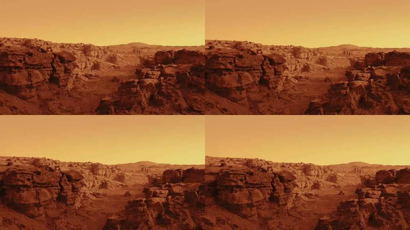 火星表面。石头和山