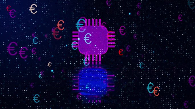 网络未来欧元货币符号和微处理器抽象背景