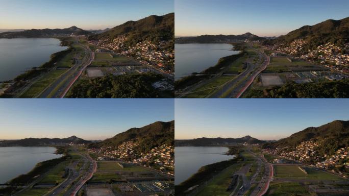住宅区与公路、山海相连。在市中心的背景Florianópolis