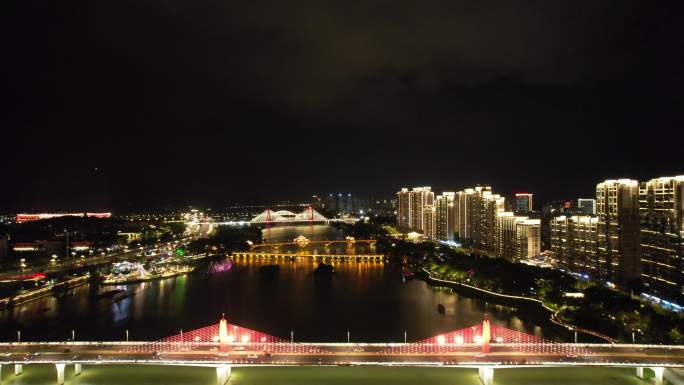 福建漳州城市夜夜景灯光航拍