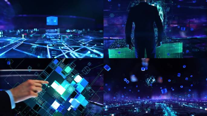 数据中心-商人工作与虚拟现实在办公室。