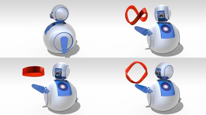 可爱的机器人展示了转动无限的符号