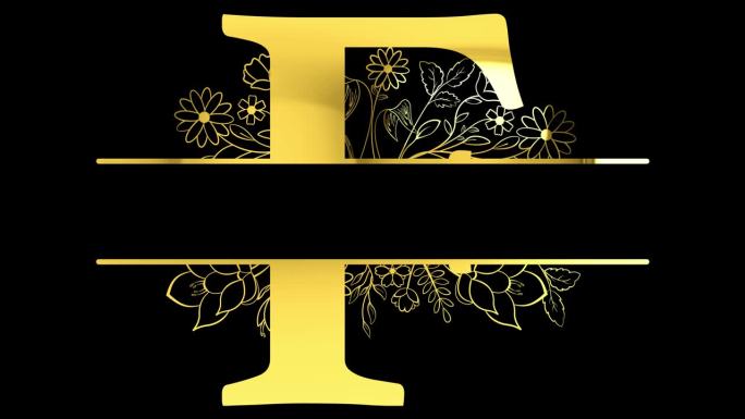 金字母F花卉交织图案动画，与ALPHA通道(透明背景)4K分辨率