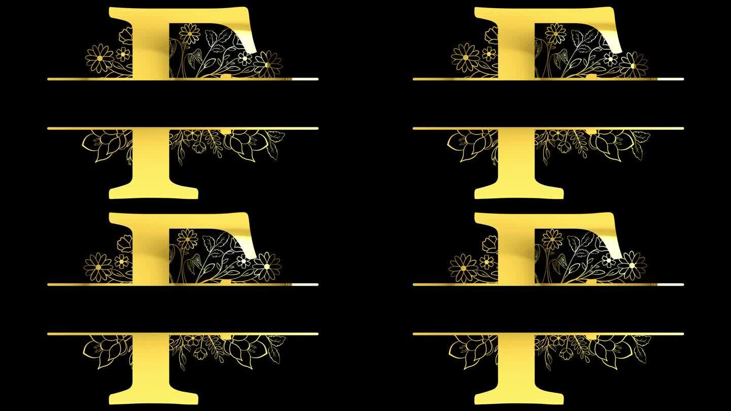 金字母F花卉交织图案动画，与ALPHA通道(透明背景)4K分辨率