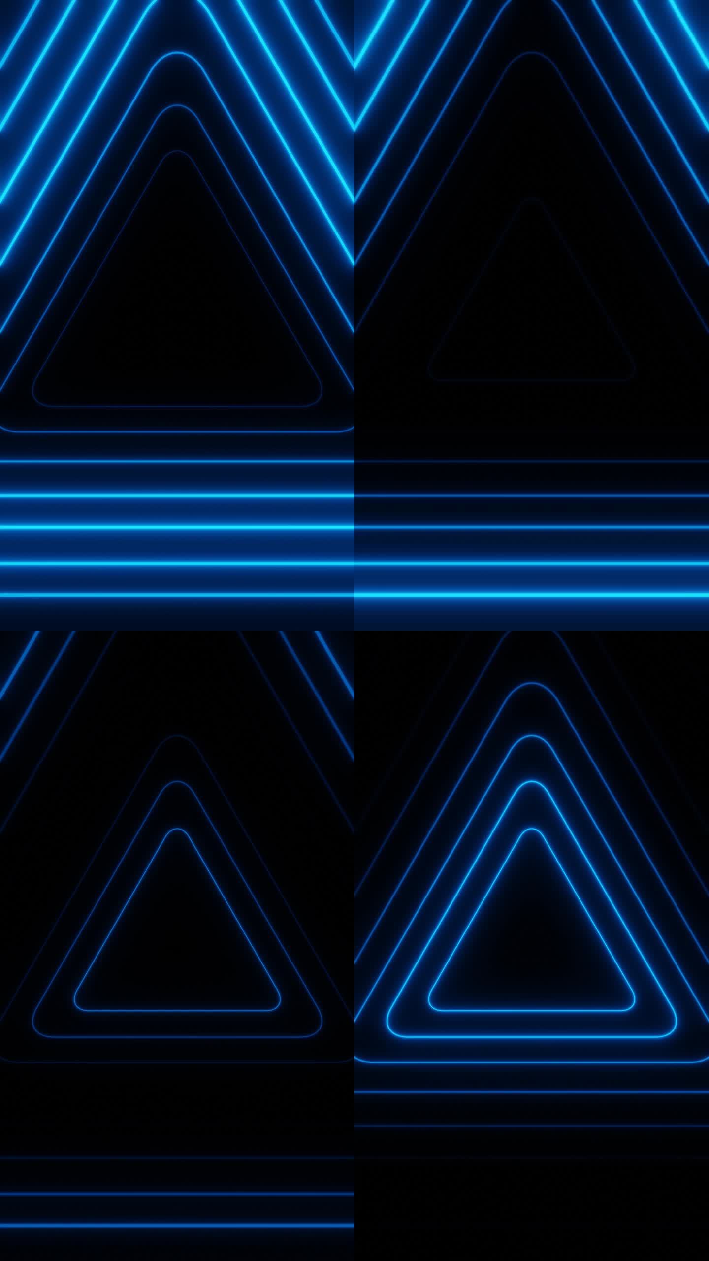 垂直视频蓝色霓虹三角波循环动画背景