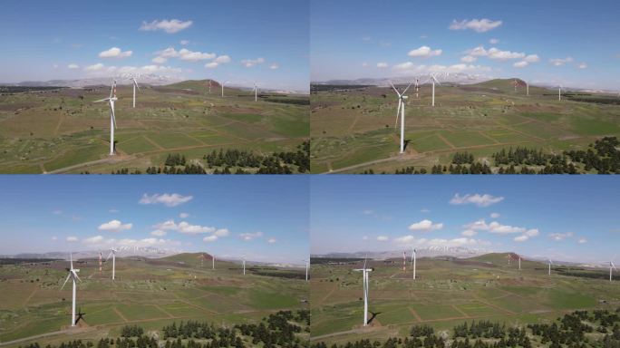 以色列的火山高原航拍大片风力发电机